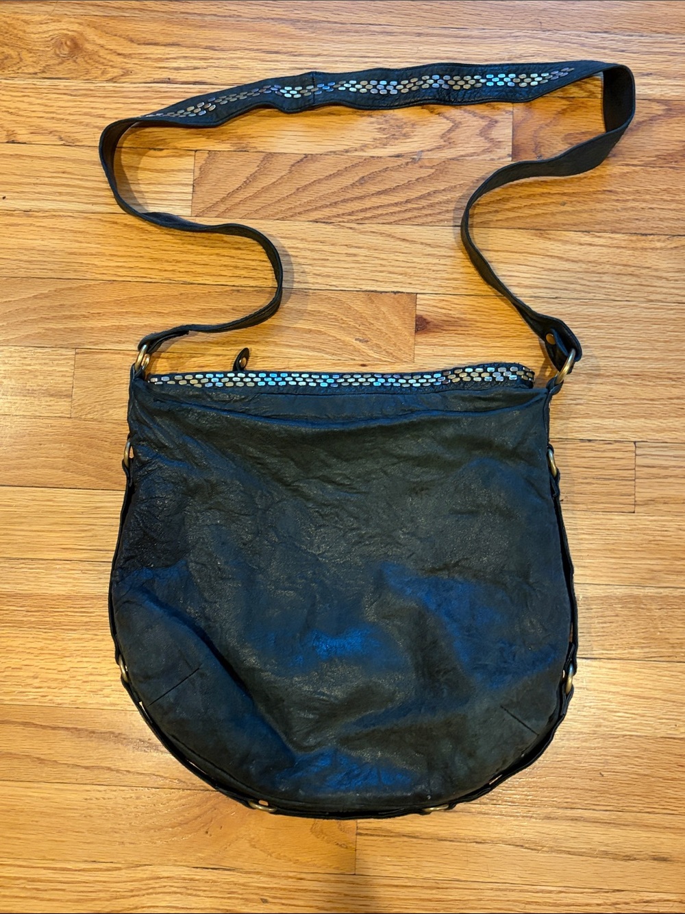 Calleen Cordero Stud-Trim Black Hobo Shoulder Bag